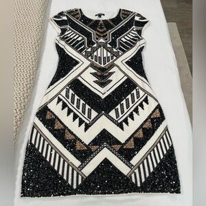 Vintage Express Black and White Sequin Mini Dress